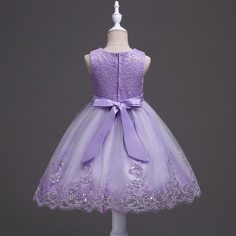 DreamHigh Flower Girl's Floral-Embroidered Pearl Embellished Evening Dress Up Purple - 4Y - Image 3